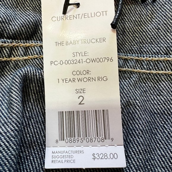 NWT Current/Elliott The Baby Trucker 100% Cotton Denim Jacket Size 2 or … - Picture 5 of 11